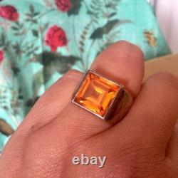 Grosse Bague Ancienne Argent Massif-Topaze Impériale-T52 Chevalière-Art Déco-925