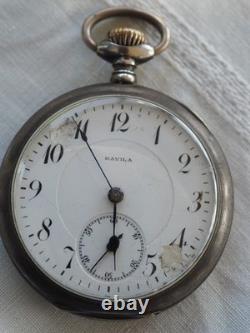 Grosse Montre De Gousset Ancienne Argent Massif Havila Pocket Watch Antique