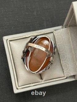 Grosse ancienne bague argent massif ambre Baltic