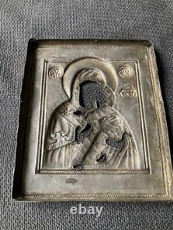 Icone Ancienne Russe Argent Massif 84 Huile Vierge A L Enfant Orthodoxe