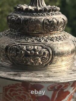 Important Tasse Ancienne En Argent Massif Et Porcelaine Chinois 19th