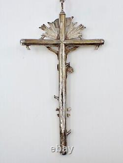 Importante croix régionale ancienne crucifix en argent massif debut XIXeme
