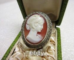 Imposante BAGUE ancienne ART DECO signé FAHRNER Camée & Argent massif Ring