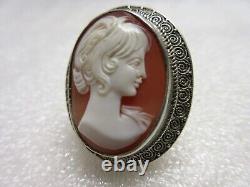 Imposante BAGUE ancienne ART DECO signé FAHRNER Camée & Argent massif Ring