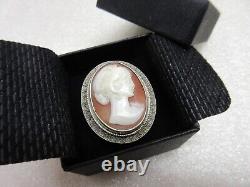Imposante BAGUE ancienne ART DECO signé FAHRNER Camée & Argent massif Ring