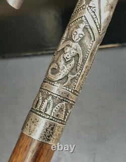 Indes Ancienne Canne Pommeau Argent Massif Indian Silver Cane Xixeme
