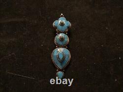 #Jolie broche ancienne en argent massif, mosaïque de lapis lazuli et turquoise