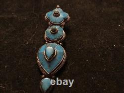 #Jolie broche ancienne en argent massif, mosaïque de lapis lazuli et turquoise