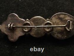 #Jolie broche ancienne en argent massif, mosaïque de lapis lazuli et turquoise