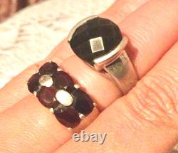LOT Grosse Bague Ancienne Argent Massif-Grenat-Jonc Chevalière Pierre Naturelles