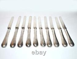Lot 10 couteaux anciens TOUT ARGENT Lame massif Minerve + manche monogrammé 20cm
