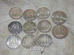 Lot Anciennes Piéces de Monnaie 10 et 50 franc Hercule en argent massif