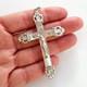 Magnifique Ancienne Grande Croix Pectorale Pendentif En Nacre Et Argent Massif