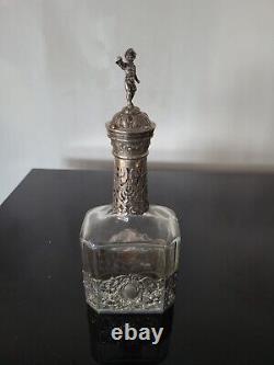 Magnifique bouteille ancienne en verre et argent massif