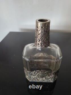 Magnifique bouteille ancienne en verre et argent massif