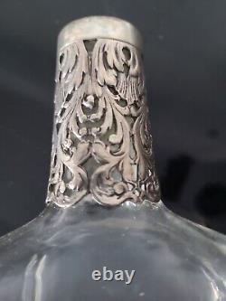 Magnifique bouteille ancienne en verre et argent massif