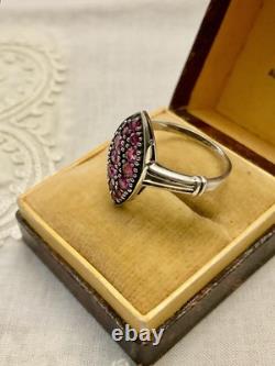 Marquise Véritable Rubis Splendide Bague Ancienne En Argent Massif