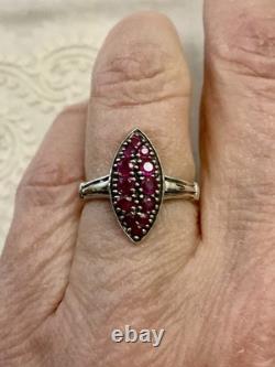 Marquise Véritable Rubis Splendide Bague Ancienne En Argent Massif