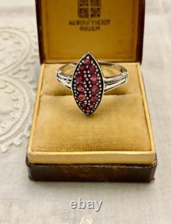 Marquise Véritable Rubis Splendide Bague Ancienne En Argent Massif