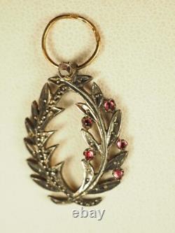 Medaille Decoration Ancienne Reduction Or Massif 18k Argent Rubis Diamant Palmes