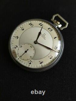 Montre Ancienne Gousset Omega Argent. Old Silver Pocket Watch. 37.6 Cal