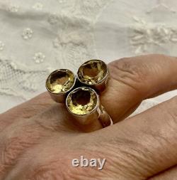 Naturelle Citrine, Argent Massif, Grande Bague Ancienne, Unique Design