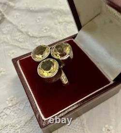 Naturelle Citrine, Argent Massif, Grande Bague Ancienne, Unique Design