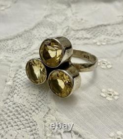Naturelle Citrine, Argent Massif, Grande Bague Ancienne, Unique Design