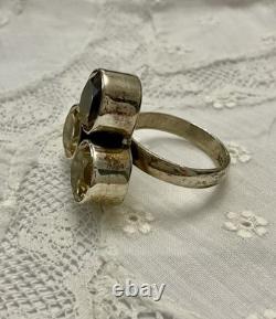 Naturelle Citrine, Argent Massif, Grande Bague Ancienne, Unique Design