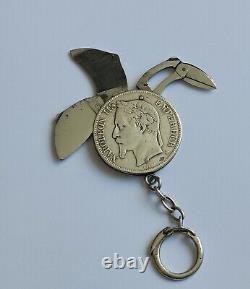 Onglier couteau ancien ELOI PERNET monnaie écu Napoleon III argent massif