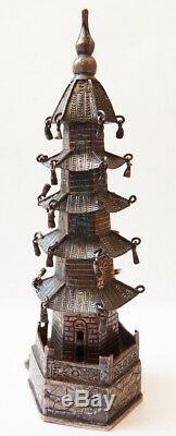 Pagode miniature en argent massif ancien Chine SINGFAT statuette silver