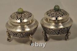 Paire Saliere Saleron Ancien Argent Massif Chinois Antique Chinese Silver Cellar