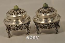 Paire Saliere Saleron Ancien Argent Massif Chinois Antique Chinese Silver Cellar