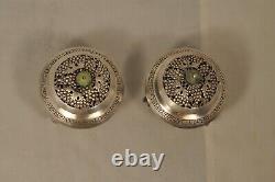 Paire Saliere Saleron Ancien Argent Massif Chinois Antique Chinese Silver Cellar