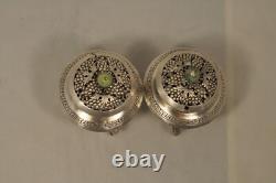Paire Saliere Saleron Ancien Argent Massif Chinois Antique Chinese Silver Cellar