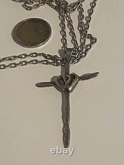 Pendentif Croix Double Cour Ancienne, Et Chaîne En Argent Massif