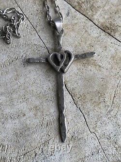 Pendentif Croix Double Cour Ancienne, Et Chaîne En Argent Massif