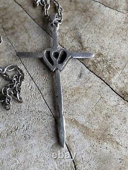 Pendentif Croix Double Cour Ancienne, Et Chaîne En Argent Massif