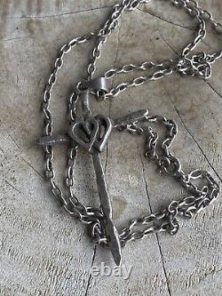 Pendentif Croix Double Cour Ancienne, Et Chaîne En Argent Massif