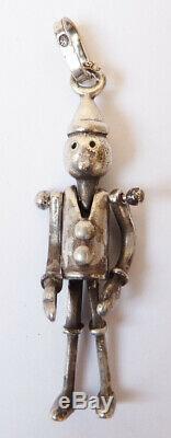 Pendentif ancien en argent massif PINOCCHIO figurine statuette silver pendant