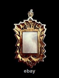 Pendentif argent massif ancien Vermeil Camée Nacre Religieux Vierge Marie 19 Em