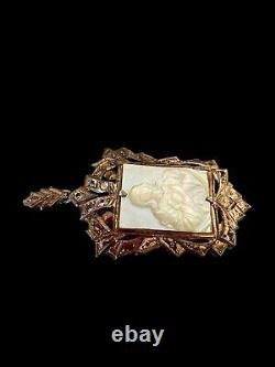 Pendentif argent massif ancien Vermeil Camée Nacre Religieux Vierge Marie 19 Em