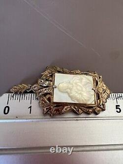 Pendentif argent massif ancien Vermeil Camée Nacre Religieux Vierge Marie 19 Em