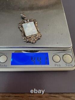 Pendentif argent massif ancien Vermeil Camée Nacre Religieux Vierge Marie 19 Em