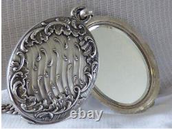 Pendentif miroir ancien art nouveau argent chaine sautoir poinçons poids 49,90g