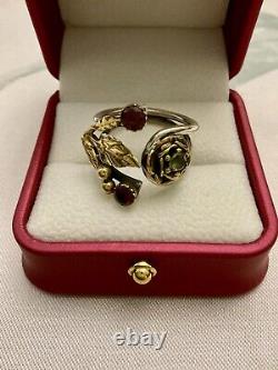Péridot, Grenat, Argent Massif, Vermeil, Ancienne Bague Design