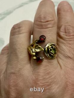 Péridot, Grenat, Argent Massif, Vermeil, Ancienne Bague Design