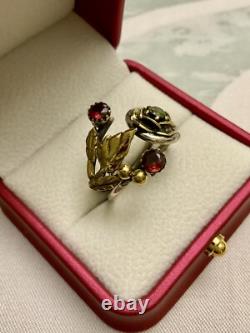Péridot, Grenat, Argent Massif, Vermeil, Ancienne Bague Design