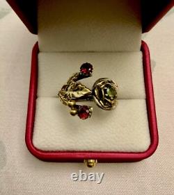 Péridot, Grenat, Argent Massif, Vermeil, Ancienne Bague Design