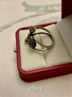 Péridot, Grenat, Argent Massif, Vermeil, Ancienne Bague Design